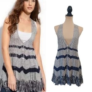 Free People Boho Crochet Chevron Fringe Racerback Vest